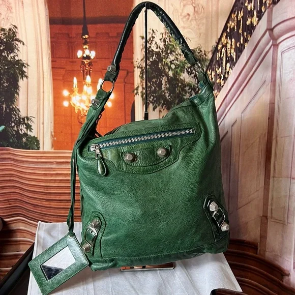 Balenciaga Motocross Classic Day Hobo Leather Bag, Authentic, Studded, Large π - Picture 1 of 16